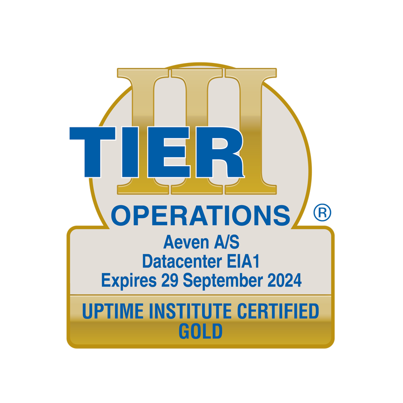 Aeven datacenter is TIER III Operations Gold Certified by Uptime Institute
